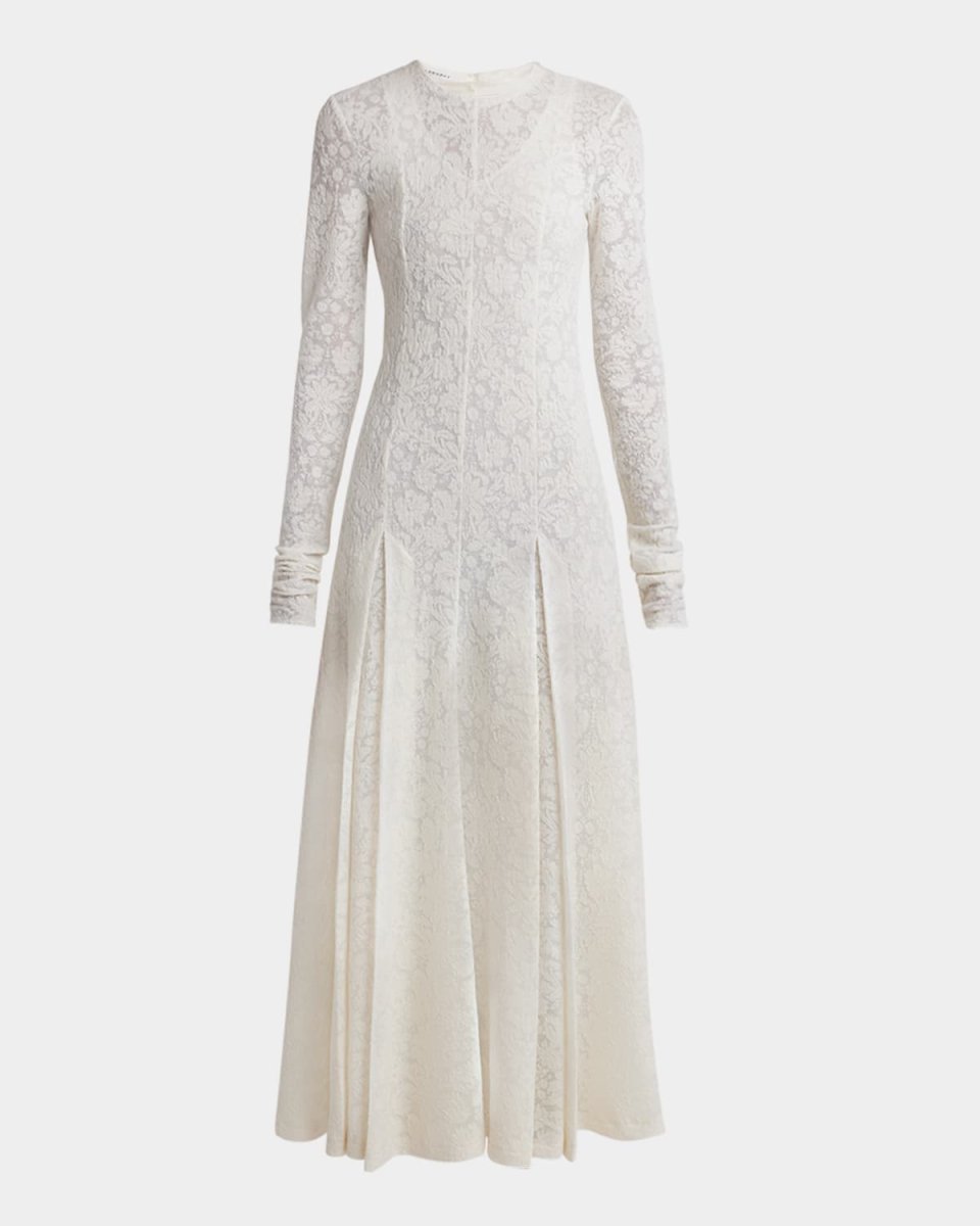 Lace Long-Sleeve Drop-Waist Midi Dress
